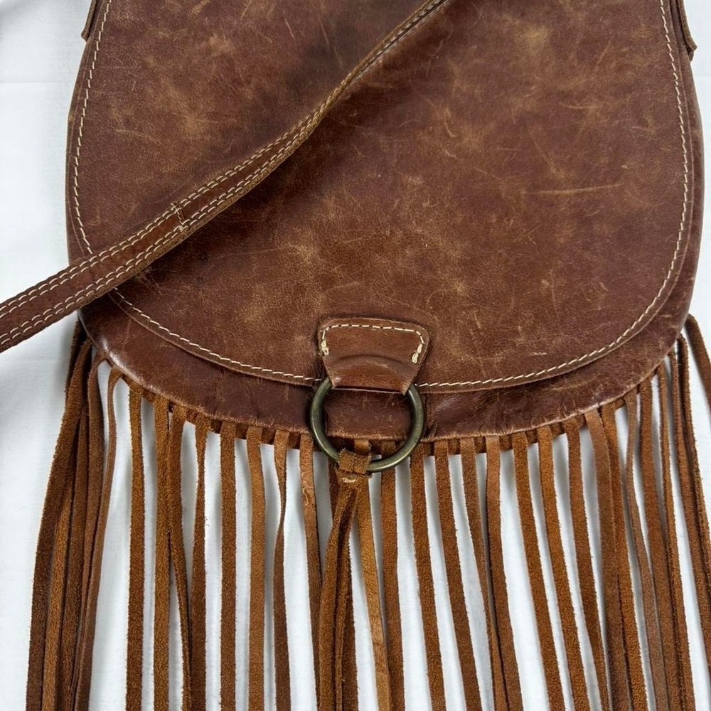 Alternative Soft Brown Leather Ultra Long Fringe Front Flap Crossbody Boho Purse